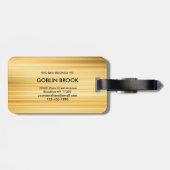 Modern Golden Metallic Black Monogram Brushed Gepäckanhänger (Rückseite horizontal)