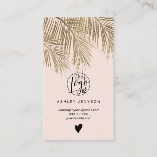 Modern Golden Palm Blatt Rosa Logo Bestellung Viel Visitenkarte (Rückseite)