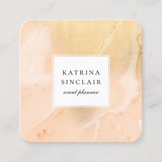 Modern Golden Peach Marmor Muster Quadratische Visitenkarte (Vorderseite)
