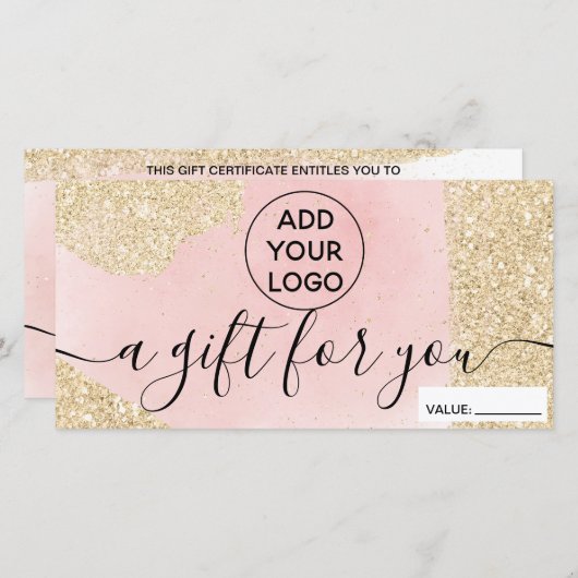 Modern goldfarbener Glitzer Rosa Logo Geschenkguts (Vorne/Hinten)