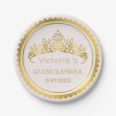 Modern, GoldTiara Quinceanera Pappteller (Vorderseite)