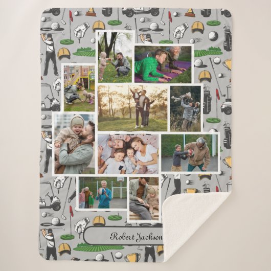 Modern Golf 10 Foto Collage Monogram Name Sherpadecke (Vorderseite)