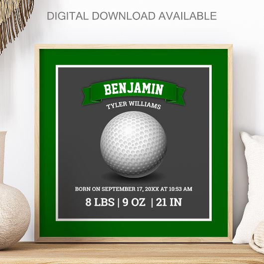 Modern Golf Ball Baby Birth Stats Poster