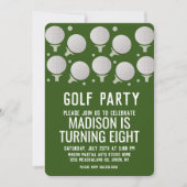 Modern Golf Balls Birthday Party Green Einladung (Vorderseite)