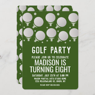 Modern Golf Balls Birthday Party Green Einladung