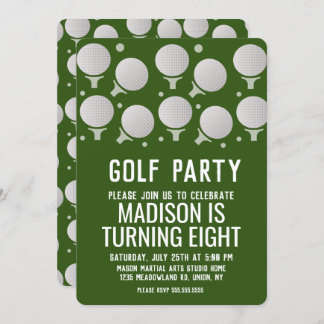 Modern Golf Balls Birthday Party Green Einladung
