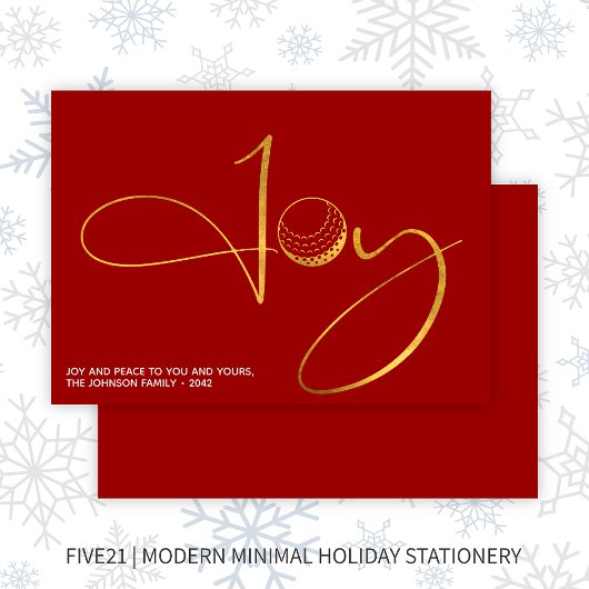 Modern Golf Joy & Peace Red Christmas Feiertagskarte
