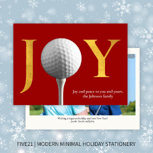Modern Golf Joy & Peace Red Christmas Foto Feiertagskarte