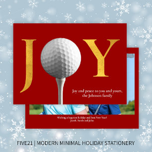 Modern Golf Joy & Peace Red Christmas Foto Feiertagskarte