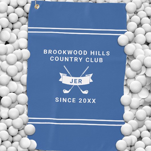 Modern Golfer Monogrammed Initials Golf Clubs Blue Golfhandtuch