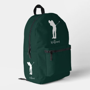 Modern Golfer Silhouette Script Monogram Green Bedruckter Rucksack