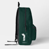 Modern Golfer Silhouette Script Monogram Green Bedruckter Rucksack (Links)