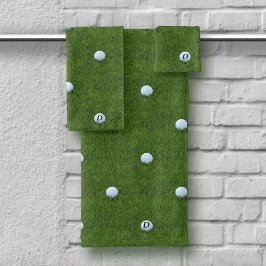 Modern Golfer Vater Monogram Golf Ball Green Badhandtuch Set