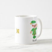 Modern Good Luck Elf with Calligraphy & Monogram Kaffeetasse (VorderseiteRechts)