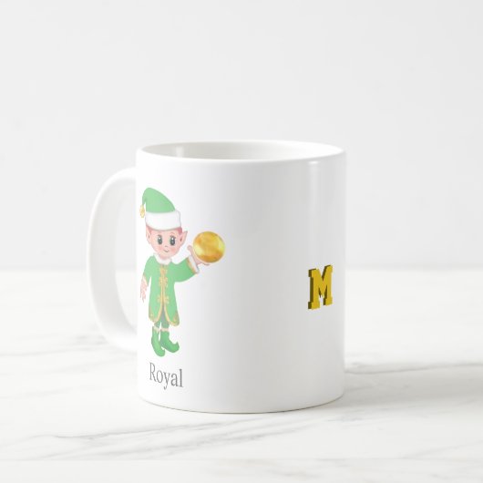 Modern Good Luck Elf with Calligraphy & Monogram Kaffeetasse (Vorderseite Links)