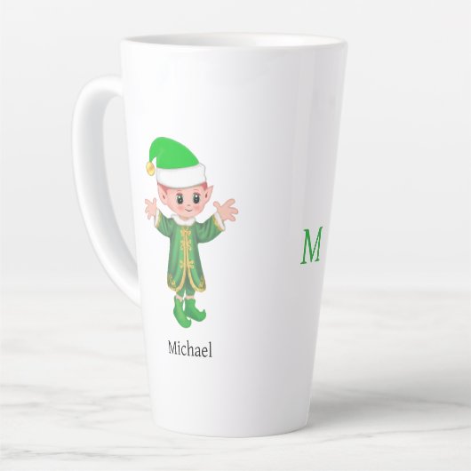 Modern Good Luck Elf with Script and Monogram Milchtasse (Linke Ecke)