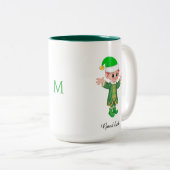 Modern Good Luck Elf with Script and Monogram Mug Zweifarbige Tasse (VorderseiteRechts)