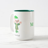 Modern Good Luck Elf with Script and Monogram Mug Zweifarbige Tasse (Vorderseite Links)