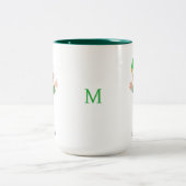 Modern Good Luck Elf with Script and Monogram Mug Zweifarbige Tasse (Mittel)