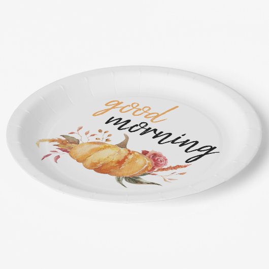 Modern Good Morning Pumpkin Zitat Pappteller (Schrägansicht)