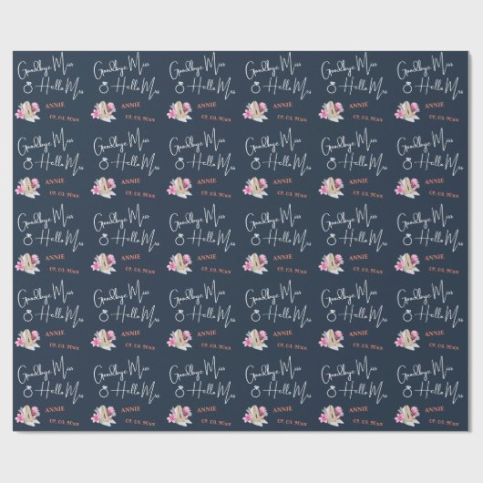 Modern Goodbye Miss Hello Mrs Blue Brautparty Geschenkpapier (Flach)