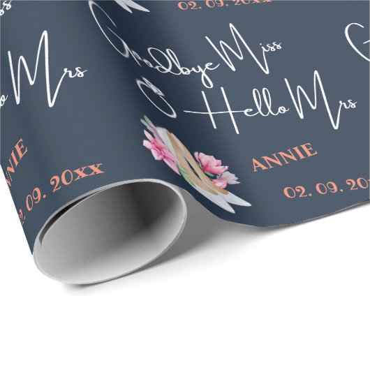 Modern Goodbye Miss Hello Mrs Blue Brautparty Geschenkpapier (Rolleneckpunkt)