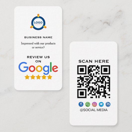 Modern Google Review With QR Code  Visitenkarte (Vorne/Hinten)