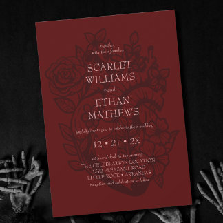 Modern Gothic Wedding Blood Red Eerie Blumenherz Einladung