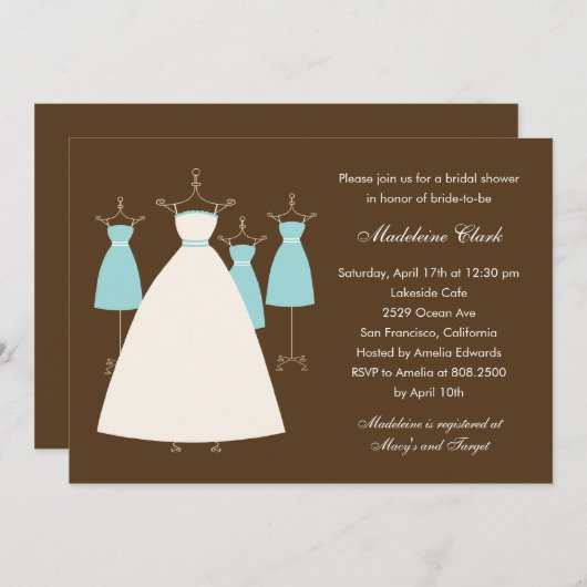 Modern Gowns Bridal Dusche Einladung - Türkis (Vorne/Hinten)