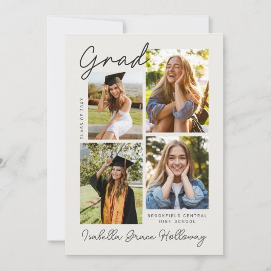 Modern Grad Announcement With Multiple Photos Einladung (Vorderseite)