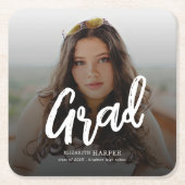 Modern Grad Brush Script Photo Graduation  Rechteckiger Pappuntersetzer (Vorderseite)