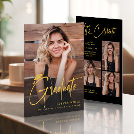 Modern Grad Cap Script 4 Photo Simple Graduation Einladung