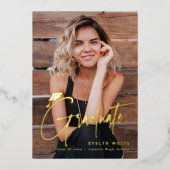 Modern Grad Cap Script 4 Photo Simple Graduation Folieneinladung (Vorderseite)