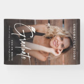 Modern Grad Cap Script Photo Graduation Party Banner (Horizontal)