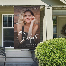 Modern Grad Cap Script Photo Graduation Party Banner