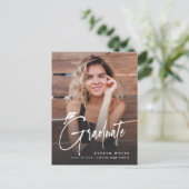 Modern Grad Cap Script Simple Photo Graduation Postkarte (Stehend Vorderseite)