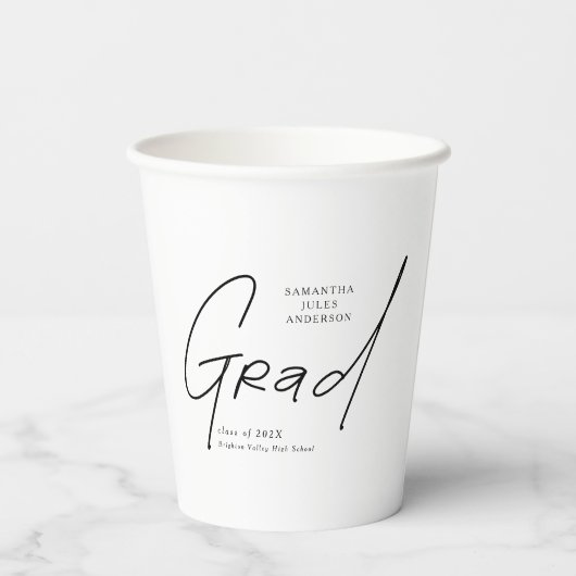 Modern Grad Script Typography Graduation Pappbecher (Rückseite)