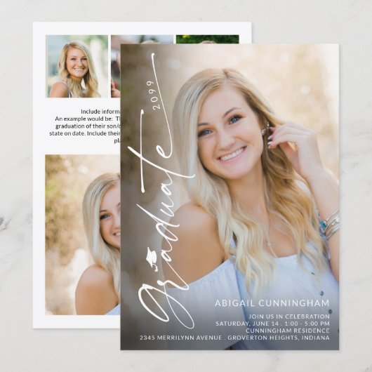 Modern Graduate 5 Photo Graduation Einladung (Vorne/Hinten)