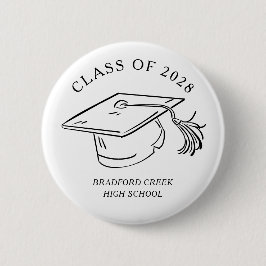 Modern Graduate Cap Doodle Class of Graduation Button