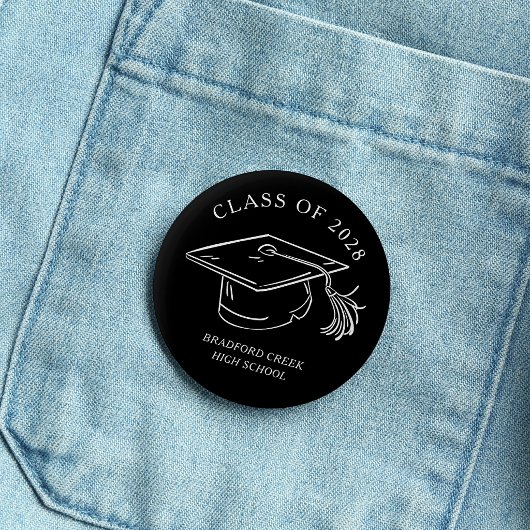 Modern Graduate Cap Doodle Class of Graduation Button