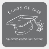 Modern Graduate Cap Doodle Class of Graduation Quadratischer Aufkleber (Vorderseite)