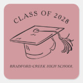 Modern Graduate Cap Doodle Class of Graduation Quadratischer Aufkleber (Vorderseite)