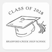Modern Graduate Cap Doodle Class of Graduation Quadratischer Aufkleber (Vorderseite)