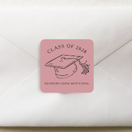 Modern Graduate Cap Doodle Class of Graduation Quadratischer Aufkleber