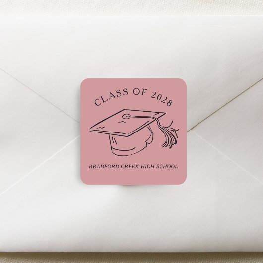 Modern Graduate Cap Doodle Class of Graduation Quadratischer Aufkleber