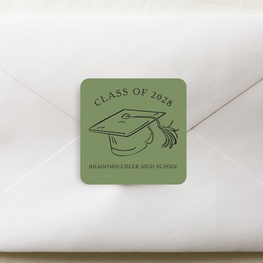 Modern Graduate Cap Doodle Class of Graduation Quadratischer Aufkleber