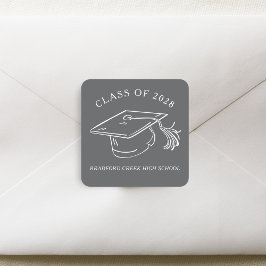 Modern Graduate Cap Doodle Class of Graduation Quadratischer Aufkleber