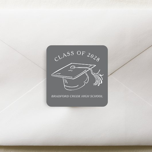Modern Graduate Cap Doodle Class of Graduation Quadratischer Aufkleber