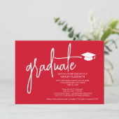 Modern Graduate Custom Trendy MCM Muster Red Einladung (Stehend Vorderseite)