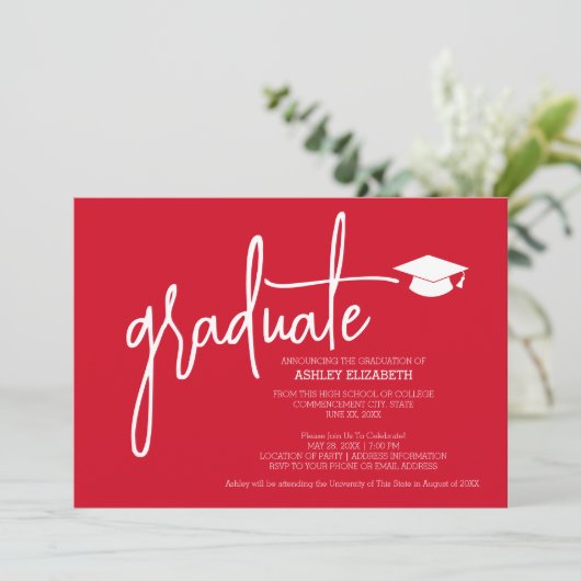 Modern Graduate Custom Trendy MCM Muster Red Einladung (Stehend Vorderseite)